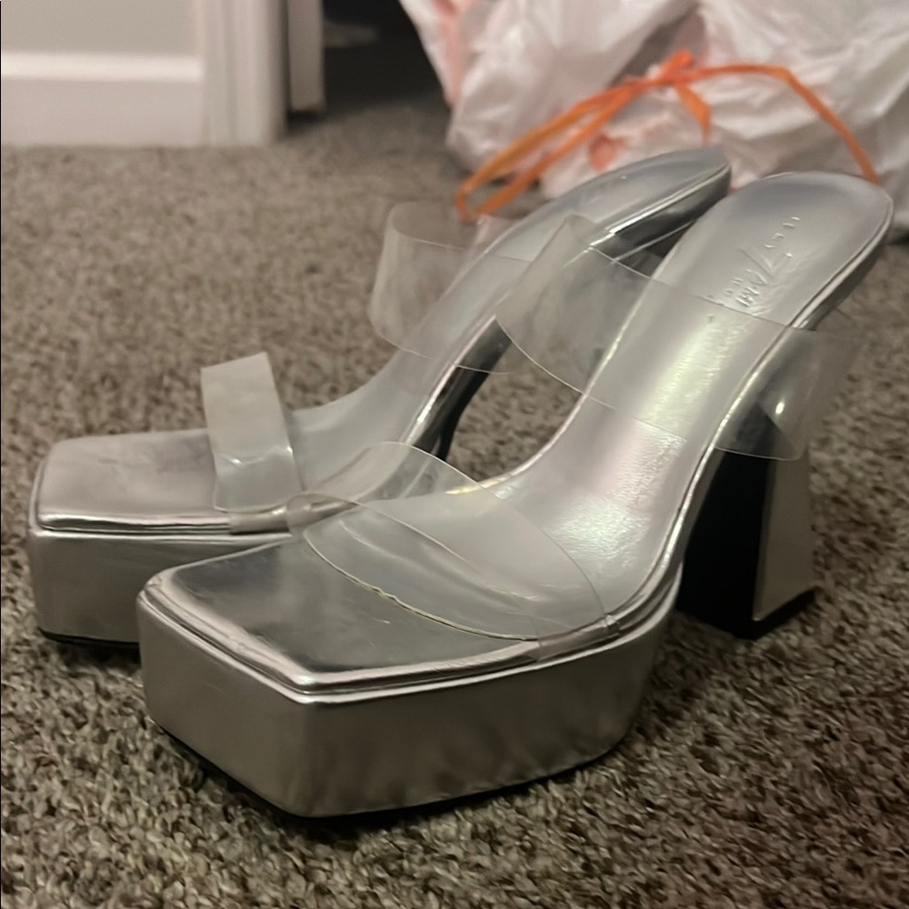 Silver Platform Heels with Clear Straps